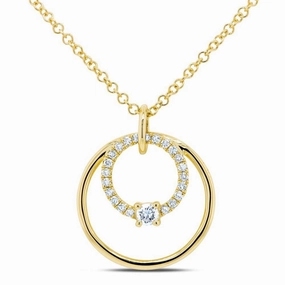 Chic Ornament Formal Present Bremer Jewelry You   Me 14K Yellow Gold Round Shape Diamond Circle Pendant with a 14K Yellow Gold Cable Link Necklace (0.11ctw)