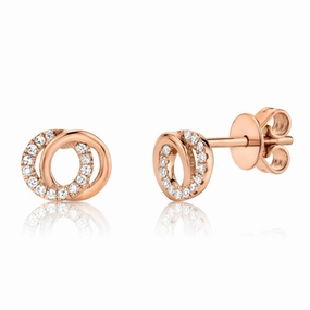 Contemporary Decor Bremer Jewelry You & Me Round Small Hoop Diamond Earrings in 14K Rose Gold (0.09ctw)