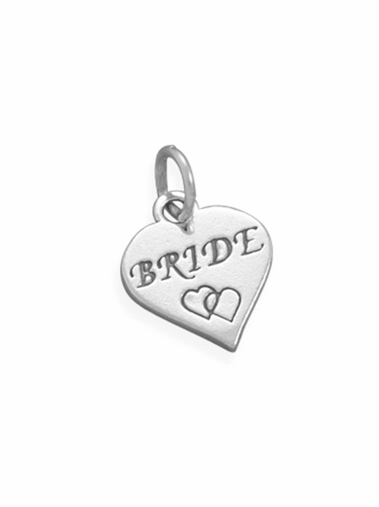 Bride Charm Antiqued Heart Sterling Silver, Made in the USA Delicate Detail Vibrant Edge