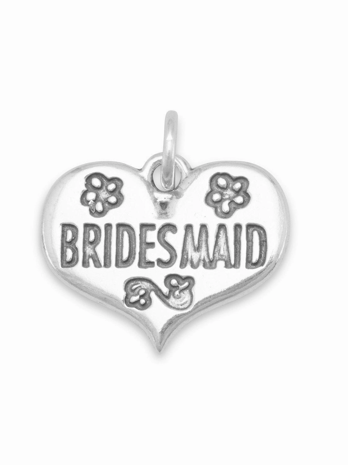 Finest Feature Timeless Presence Bridesmaid Charm with Flowers Sterling Silver Wedding Gift, Made in the USA