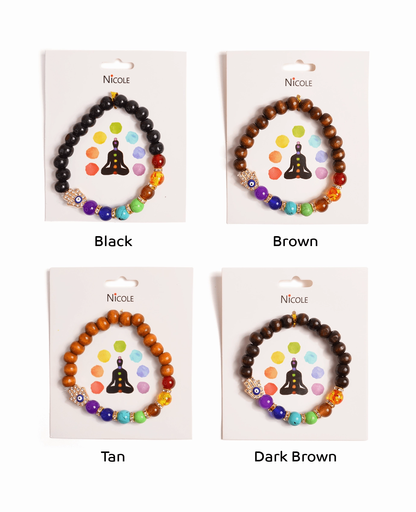 Adored Detail Chakra Symbols Wooden Bracelet