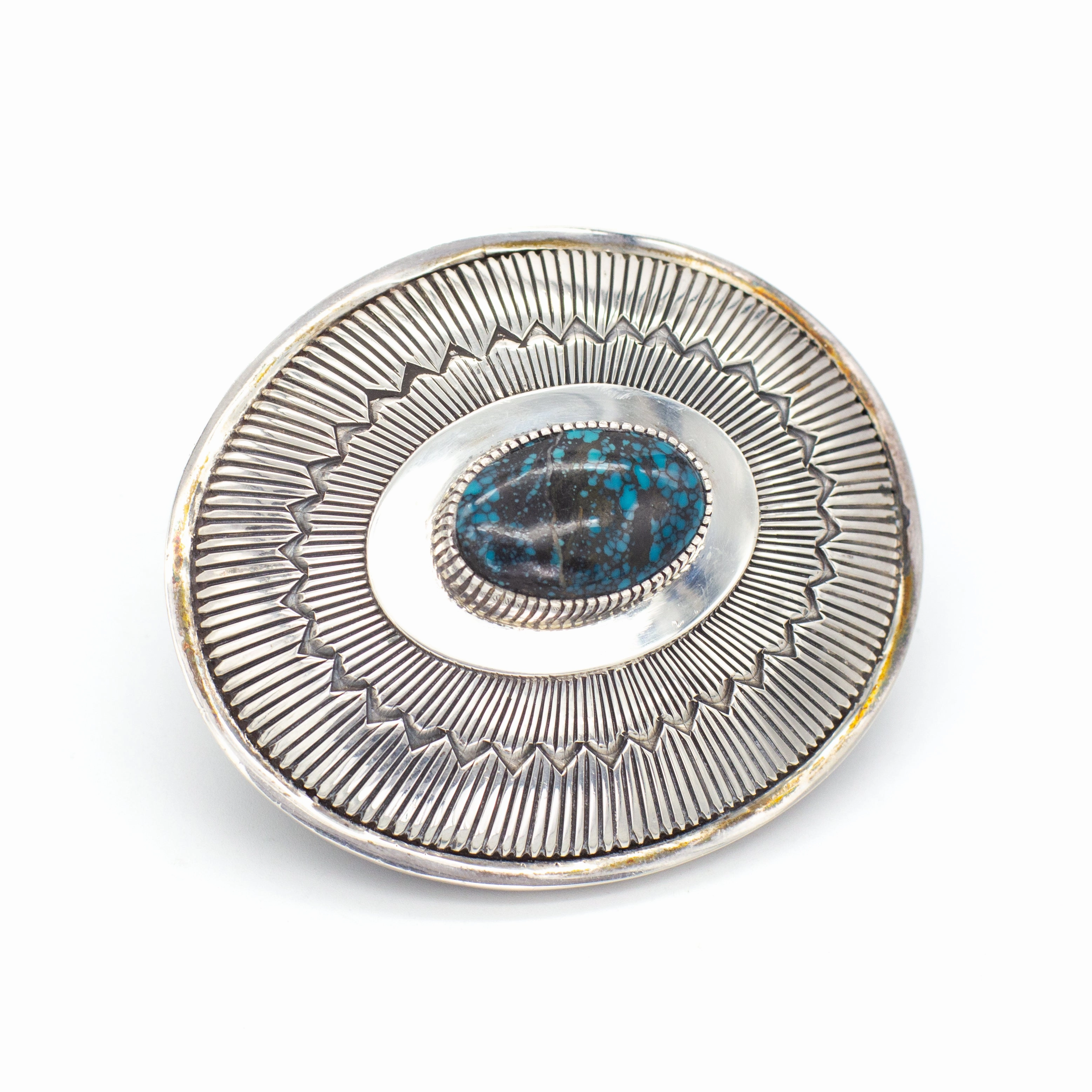 Lush Touch Cultural Touch Gibson Nez Navajo Handmade Natural Turquoise Sterling Silver Belt Buckle