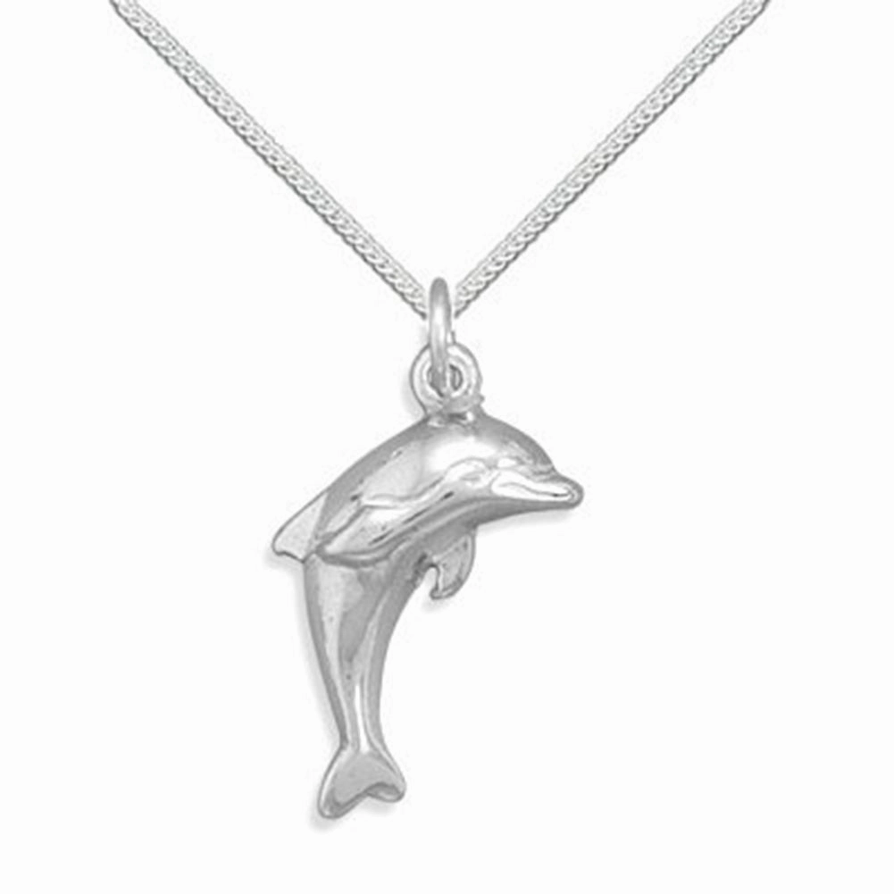 Single Dolphin Polished Sterling Silver Necklace - Your Choice Chain Included Shiny Jewelry Look Feminine Edge