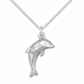 Subtle Accent Elegant Silhouette Single Dolphin Polished Sterling Silver Necklace - Your Choice Chain Included