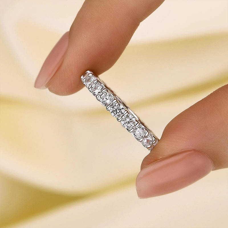 Louily Eternity Round Cut Simulated Diamond Wedding Band In Sterling Silver Exquisite Touch Handcrafted Craft