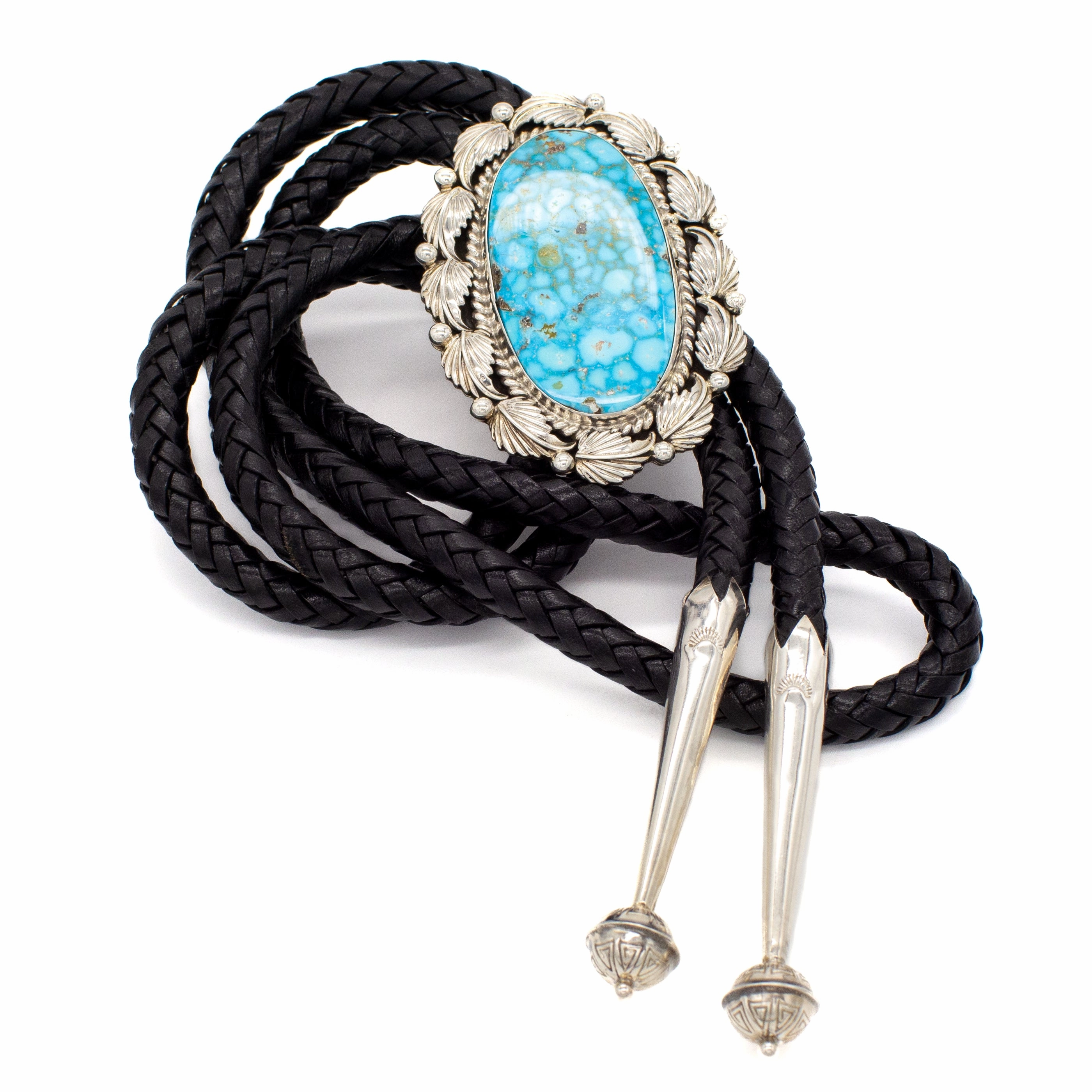 Lustrous Accent Custom Craft Pricilla Apache Navajo Handmade Sterling Silver Turquoise Bolo Tie