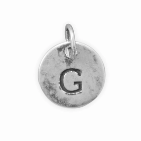 Antiqued Finish Sterling Silver Letter G Disk Charm Elegant Touch