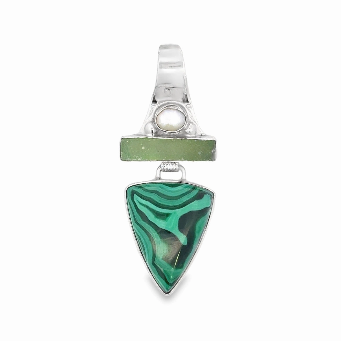 Kirkland Jewelry Estate | Sterling Silver Malachite Pendant Modern Detailing