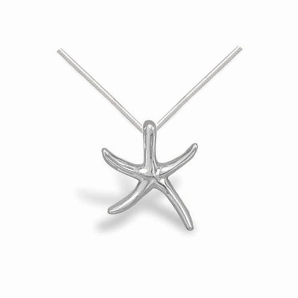 Slender Starfish Necklace Polished Sterling Silver with Snake Chain High Polish Soft color