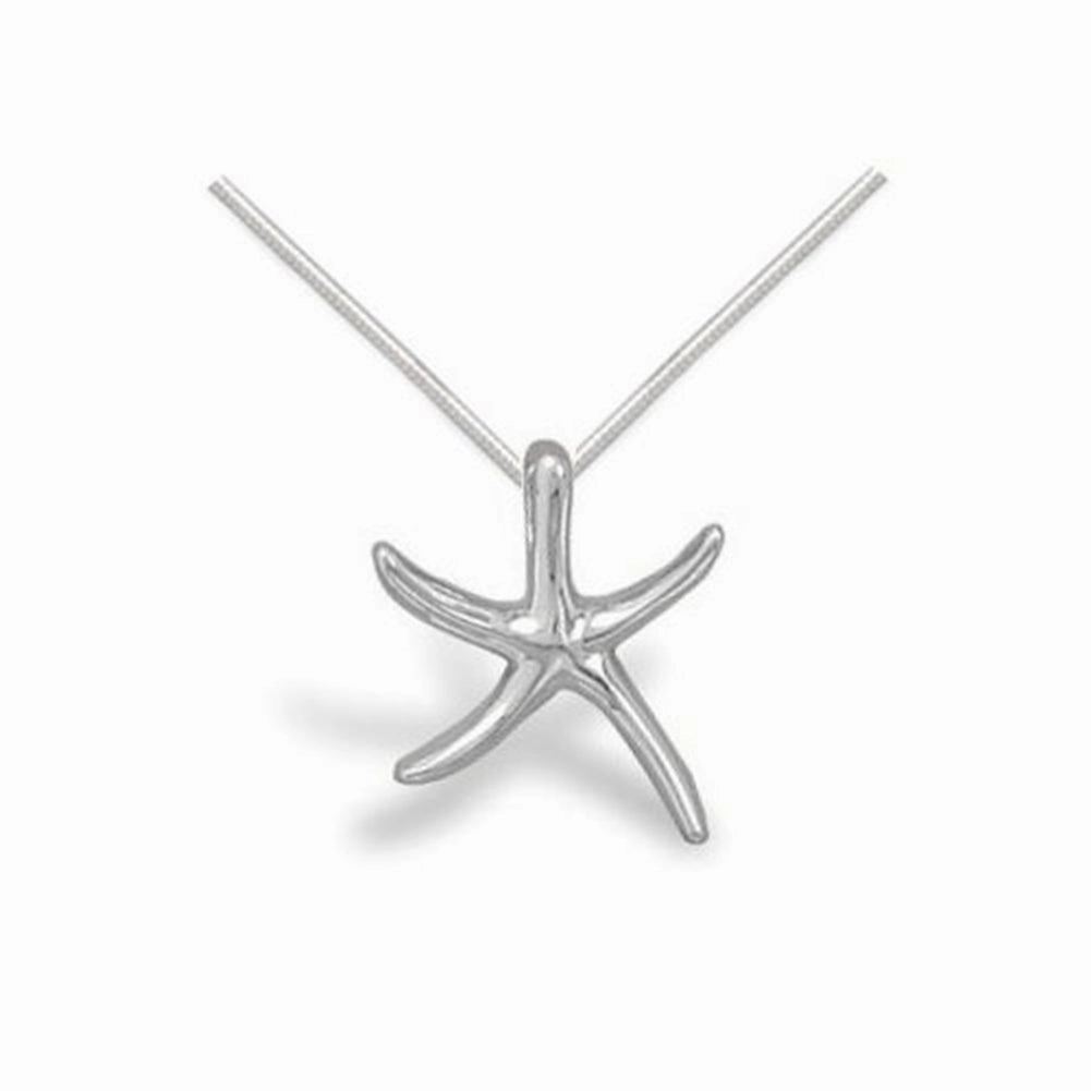 Natural Touch Slender Starfish Necklace Polished Sterling Silver with Snake Chain
