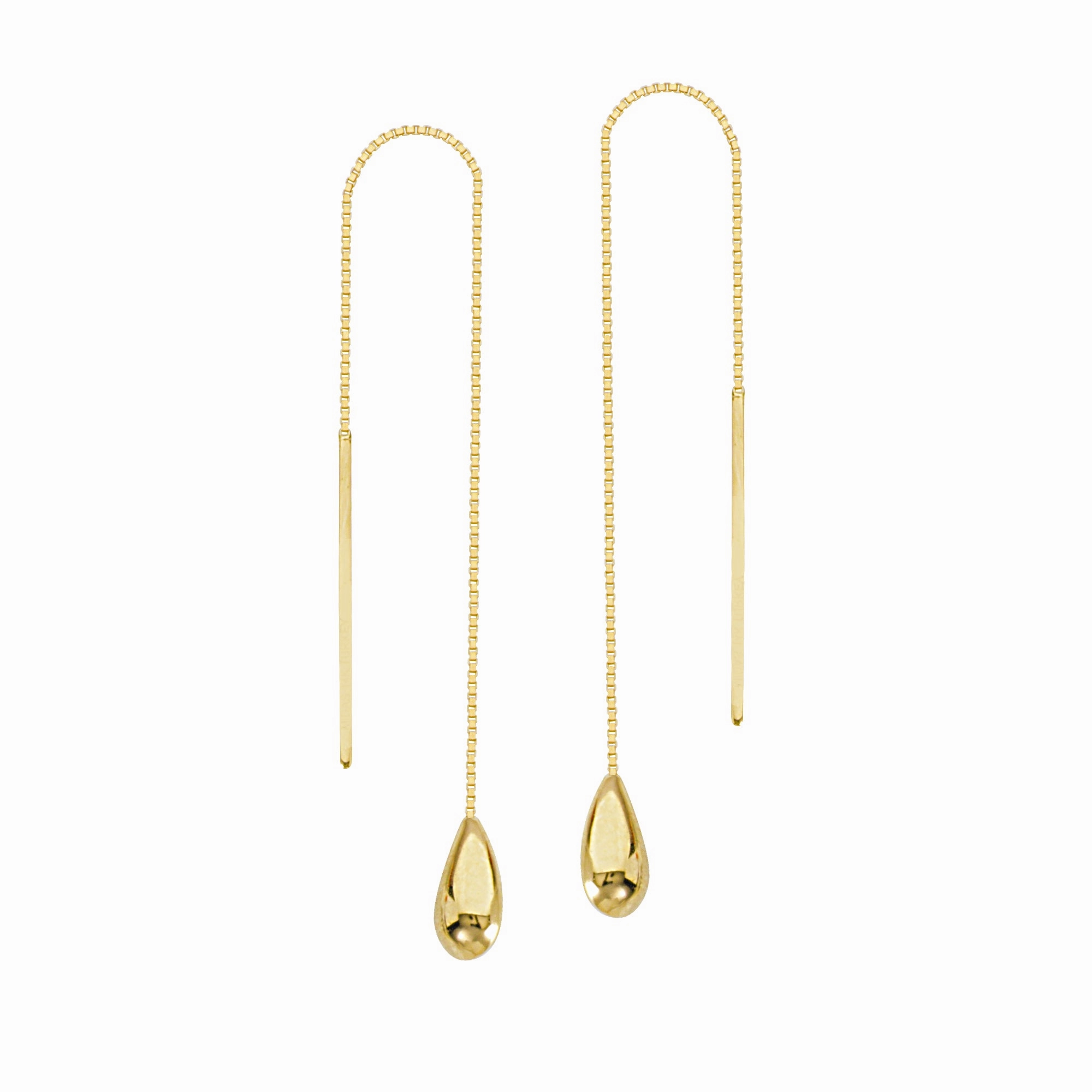 Threader Earrings 14K Yellow Gold Polished Teardrop and Bar with Box Chain Refined Detailing High-Quality Piece