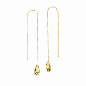 Threader Earrings 14K Yellow Gold Polished Teardrop and Bar with Box Chain Refined Detailing High-Quality Piece