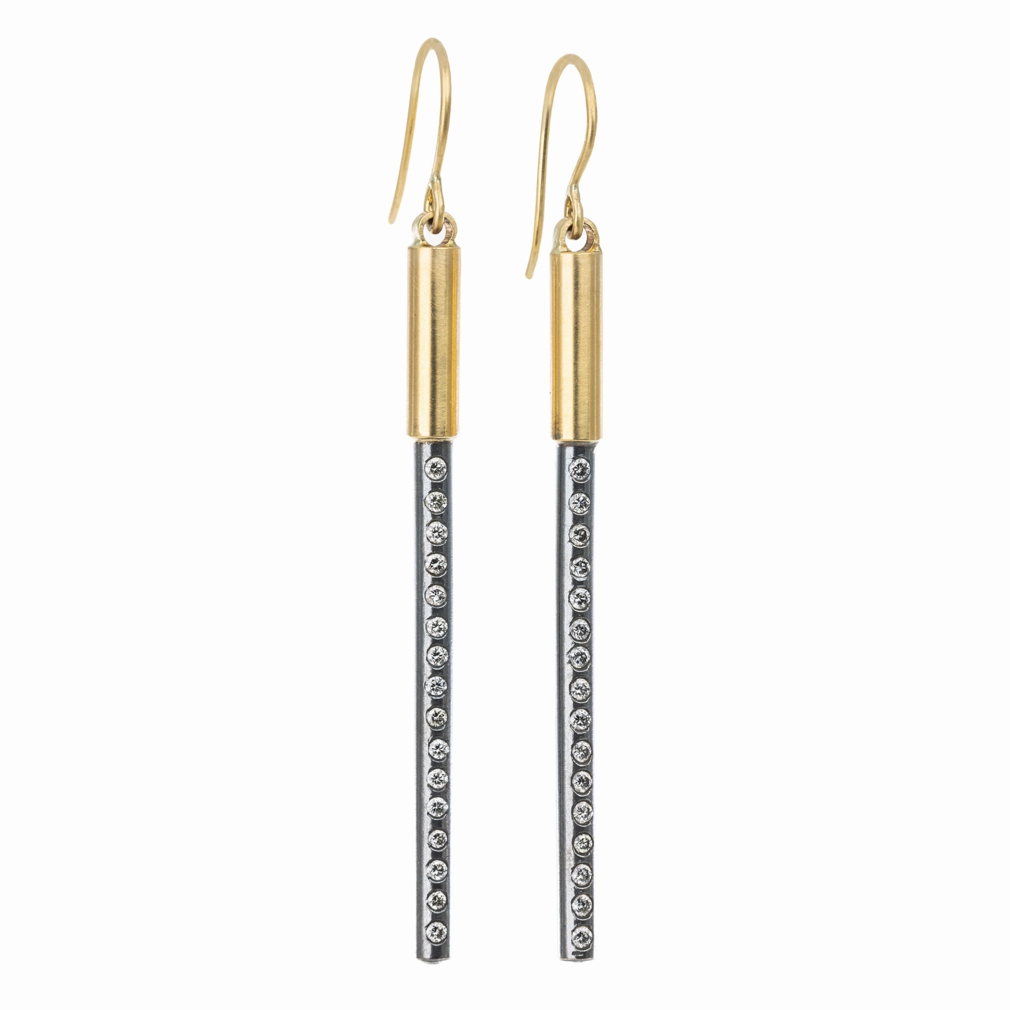 Sturdy Option Refined Vibe Long Light Saber Earrings - 18ky, Oxidized Silver   VS Diamonds