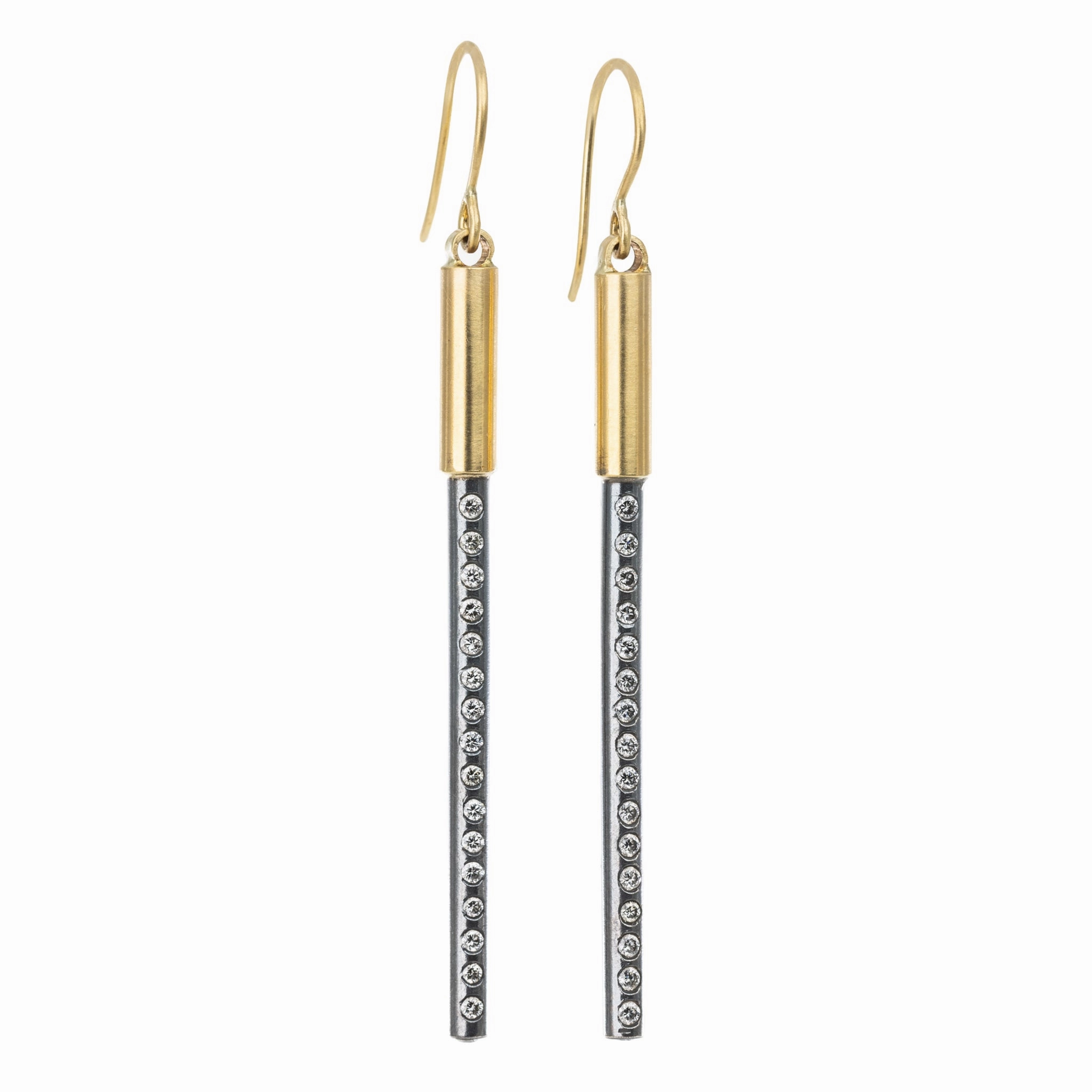 Sparkling Piece Long Light Saber Earrings - 18ky, Oxidized Silver   VS Diamonds