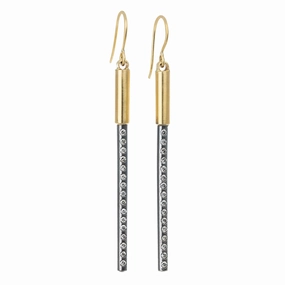Sparkling Piece Long Light Saber Earrings - 18ky, Oxidized Silver   VS Diamonds