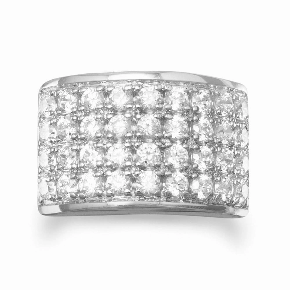 Pave Cubic Zirconia Band Ring Rhodium on Sterling Silver Nontarnish 36 Stones premium design Modern Balance