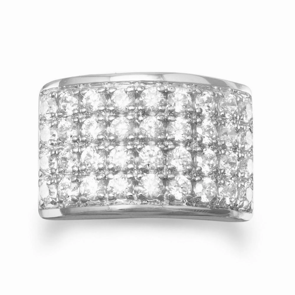 Pave Cubic Zirconia Band Ring Rhodium on Sterling Silver Nontarnish 36 Stones Festive Look Artistic Product