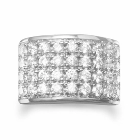 Pave Cubic Zirconia Band Ring Rhodium on Sterling Silver Nontarnish 36 Stones Sparkling Expression