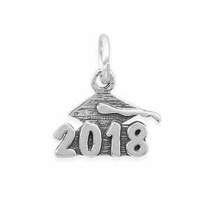Year 2018 Charm Graduation Cap and Tassel Sterling Silver Simple Edge Classic Jewelry