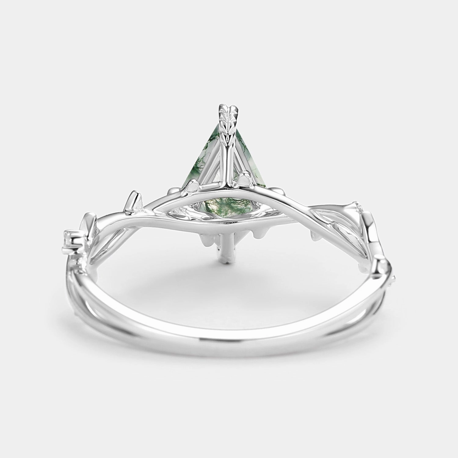 Candid Moment Minimalist Kite Cut Moss Agate Leafy Engagement Ring - Bramble