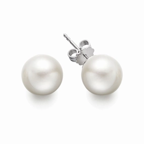 14K White Gold 7.5-8.0mm Akoya Cultured Pearl Stud Earrings Winter Accent