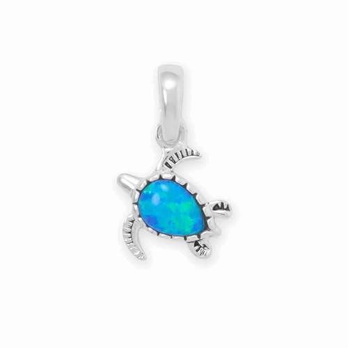 Gentle Spark Subtle Elegance Sterling Silver Turtle Pendant with Synthetic Blue Opal, Pendant Only
