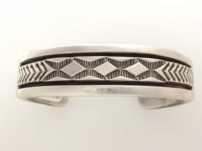 Bruce Morgan Navajo  Heavy Sterling Silver Native American Stamped Bracelet Cuff Timeless Charm