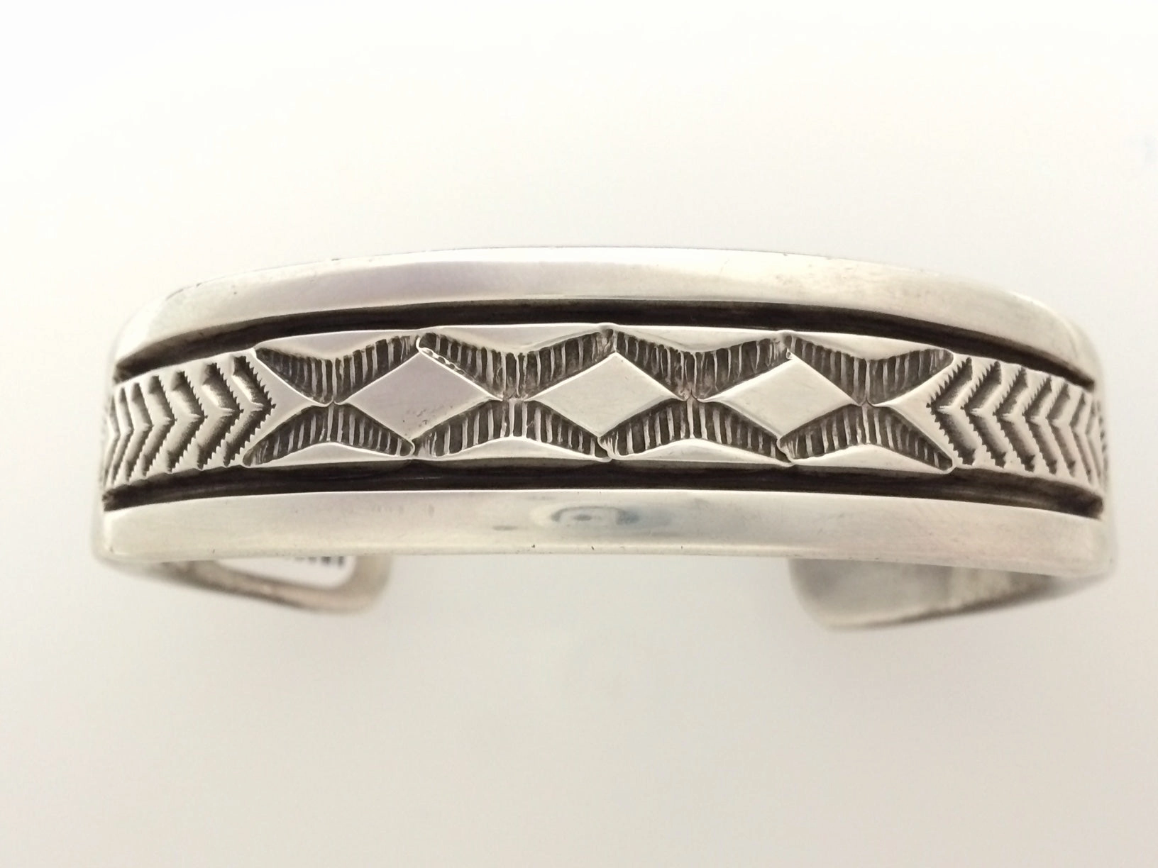 Bruce Morgan Navajo  Heavy Sterling Silver Native American Stamped Bracelet Cuff Timeless Charm