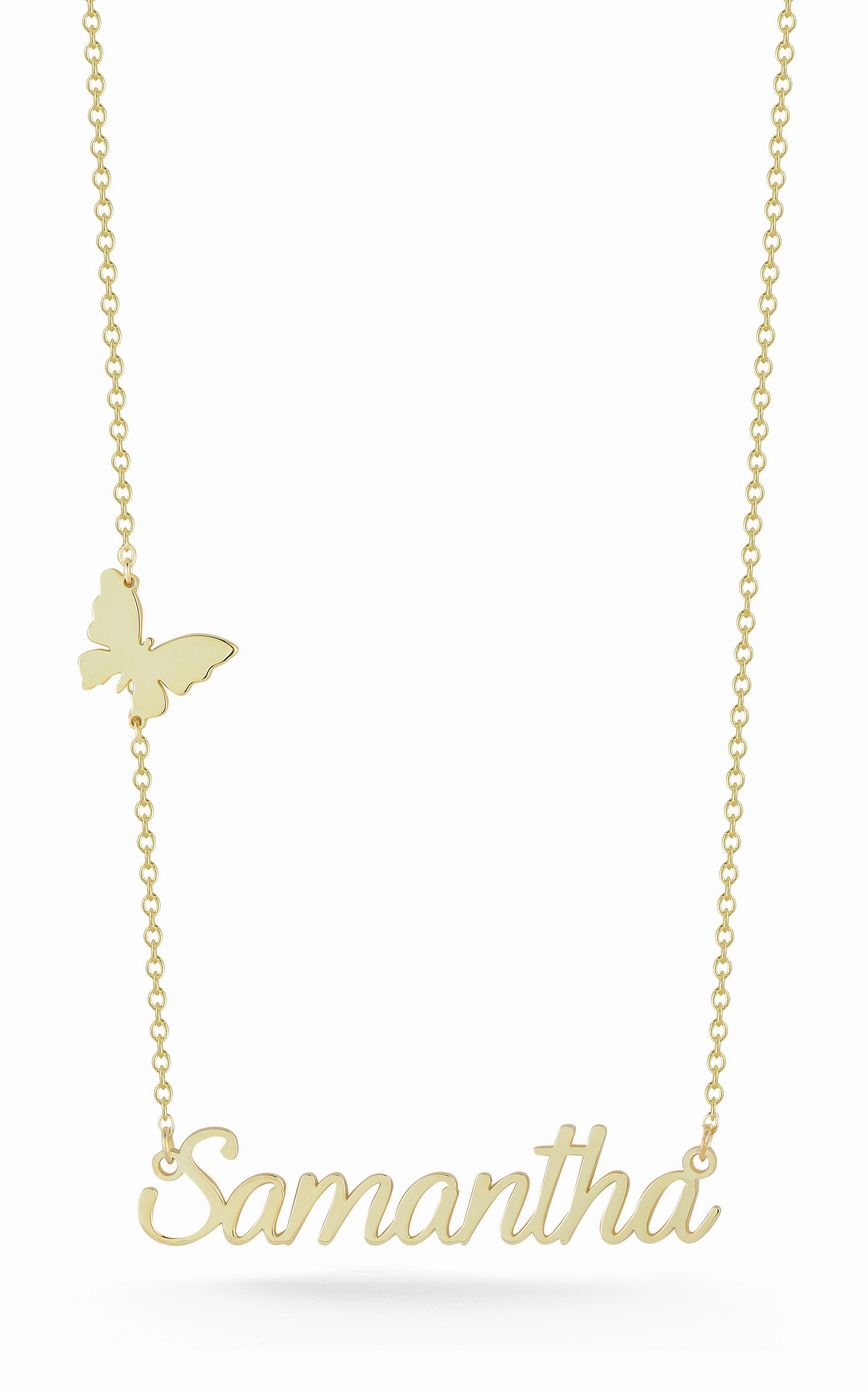 Butterfly Script Nameplate Necklace Fashion Detail