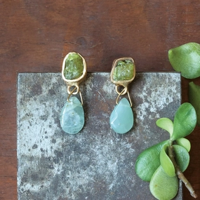 High-Quality Appearance Calm Waters Earrings - Brass, Aquamarine   Green Garnet
