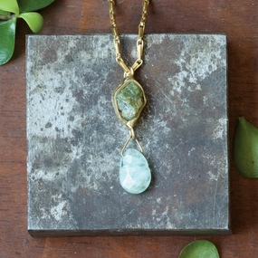 Green Piece Young Professional Calm Waters Pendant - Brass, Aquamarine   Green Garnet