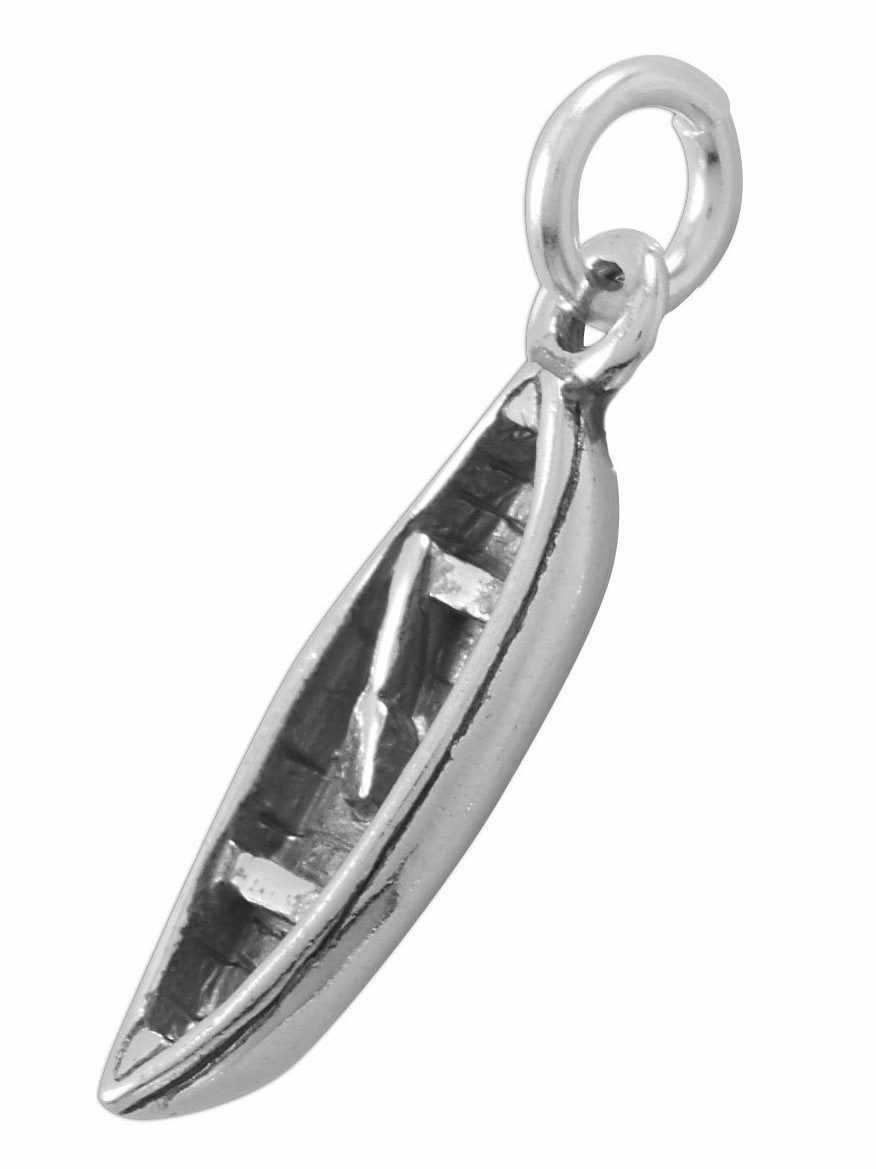 Canoe with Paddle Boat Charm Water Sports Sterling Silver Soft Tone Bold piece