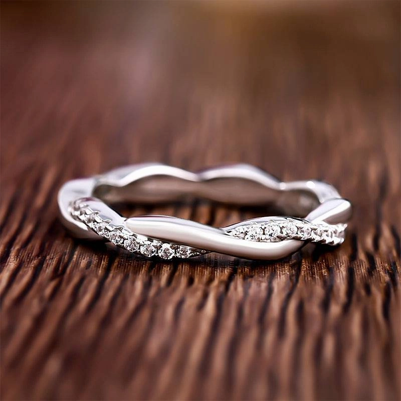 Louily Twist Eternity Wedding Band for Women In Sterling Silver Luxury Glow