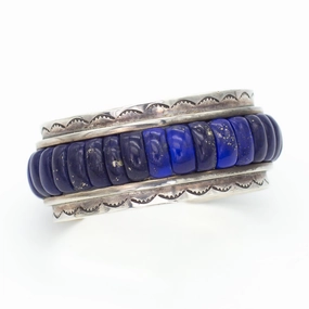 Carlos Aguilar Eagle (Ottawa) Handmade Sterling Silver Lapis Cuff Bracelet Unique Detail Evening Gift