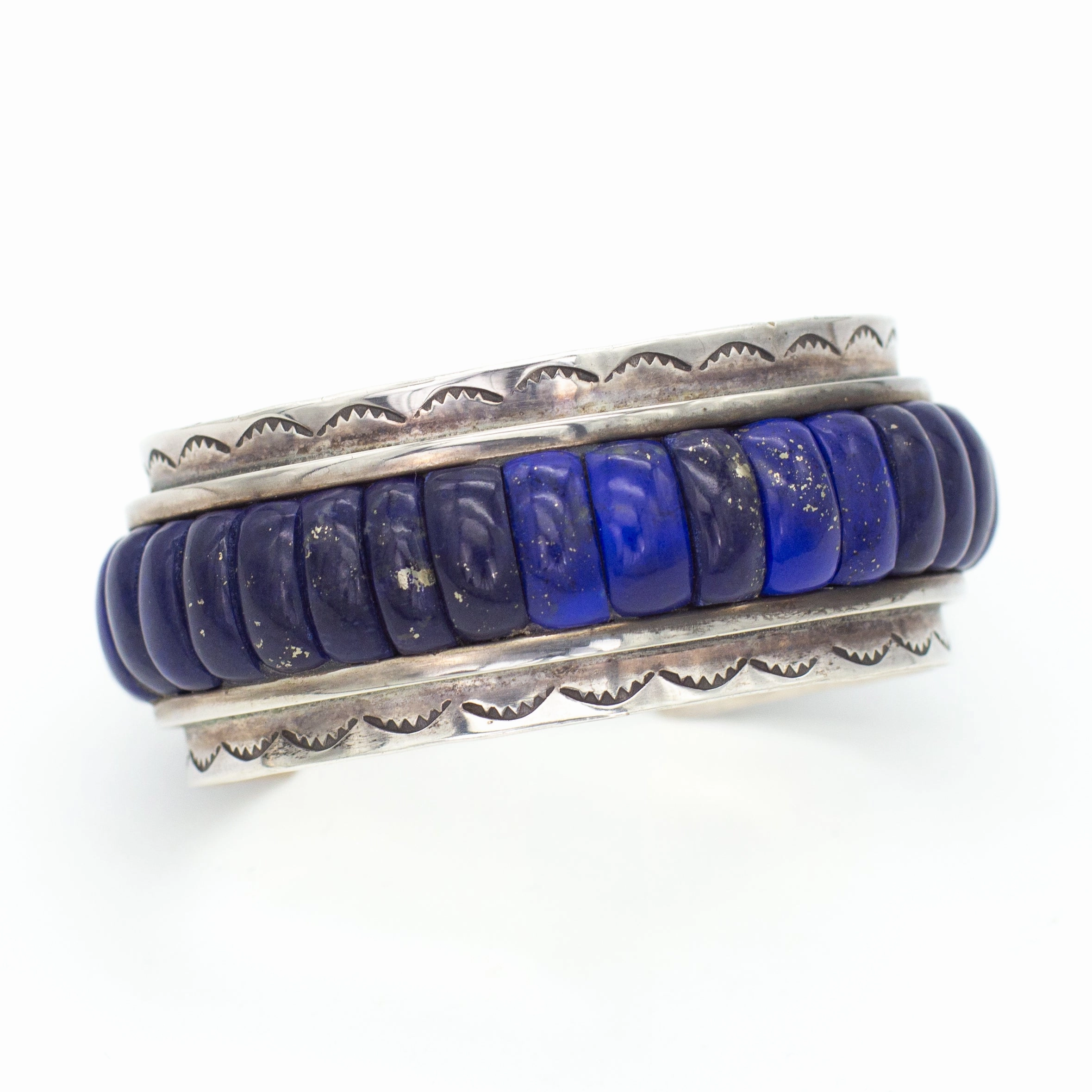 Carlos Aguilar Eagle (Ottawa) Handmade Sterling Silver Lapis Cuff Bracelet Unique Detail Evening Gift