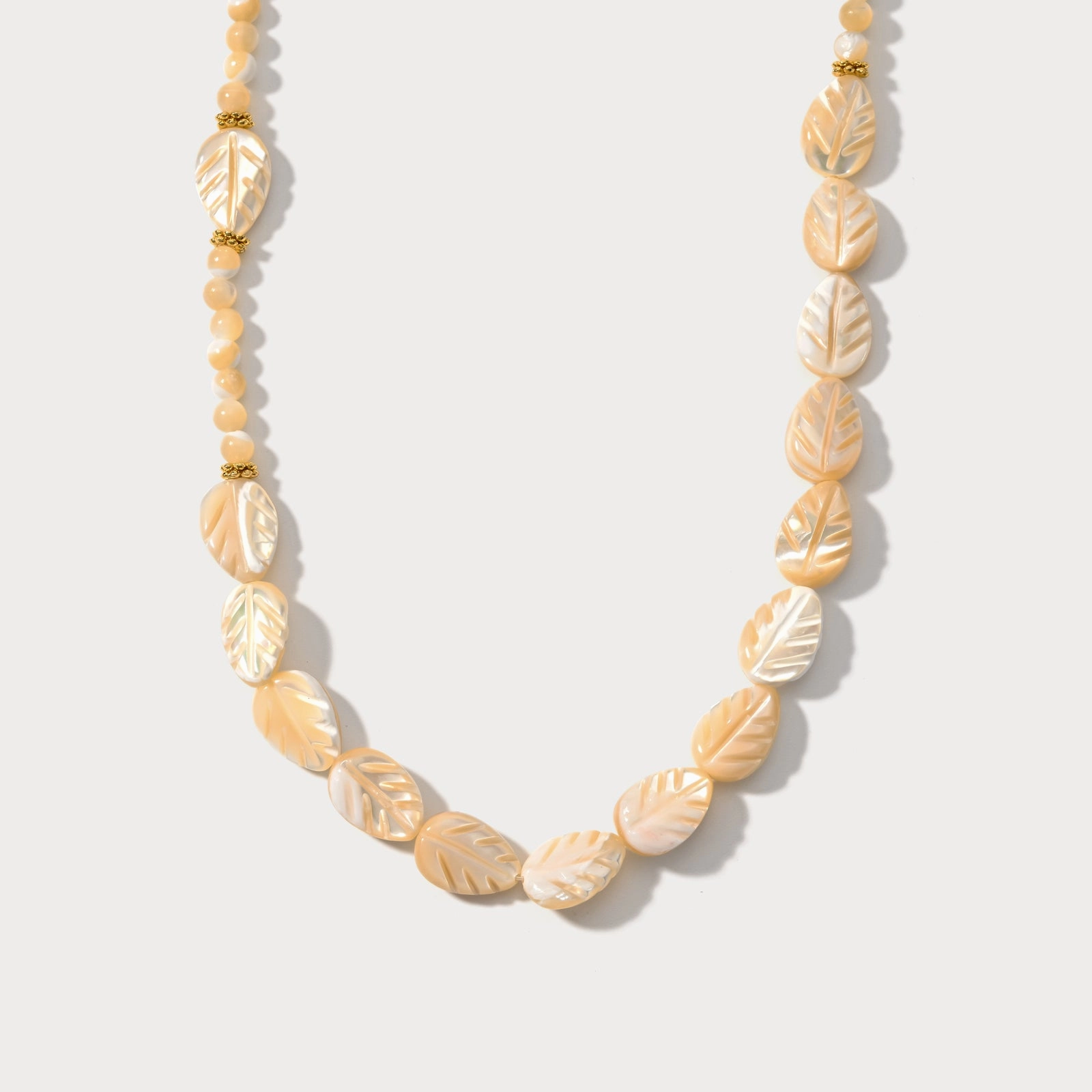 Trend Focus Festival Season Carved Mother of Pearl Leaf Bead Necklace