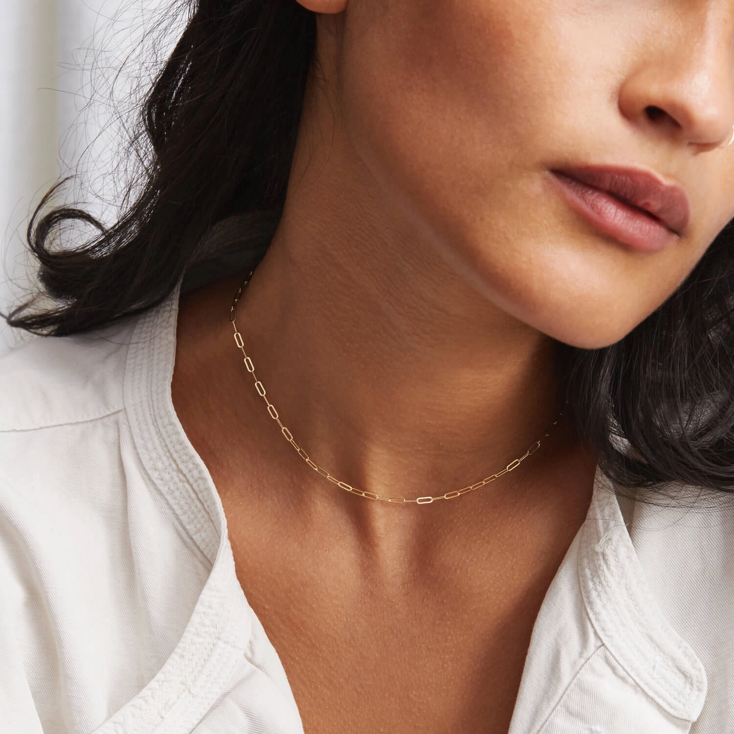Shimmer Detail Smooth Curve Dainty Paperclip Chain
