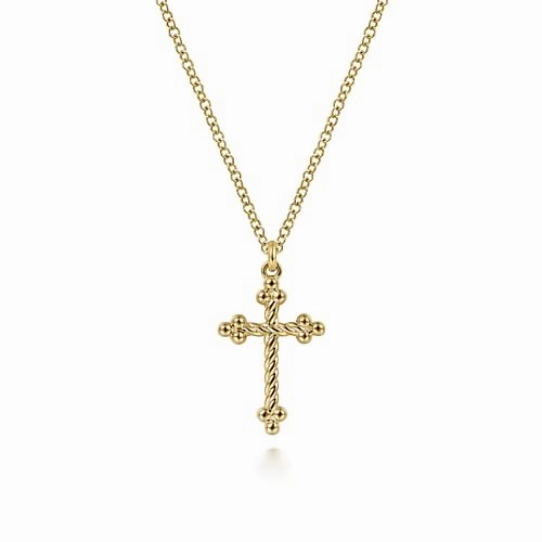 14K Yellow Gold Bujukan Twisted Rope Cross Pendant Necklace Sophisticated Charm