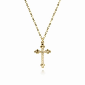 14K Yellow Gold Bujukan Twisted Rope Cross Pendant Necklace Sophisticated Charm