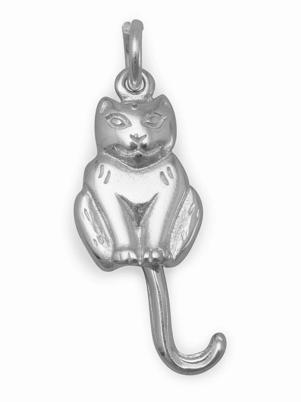 Artisan Style Charming Accent Cat with Moving Tail Charm Sterling Silver