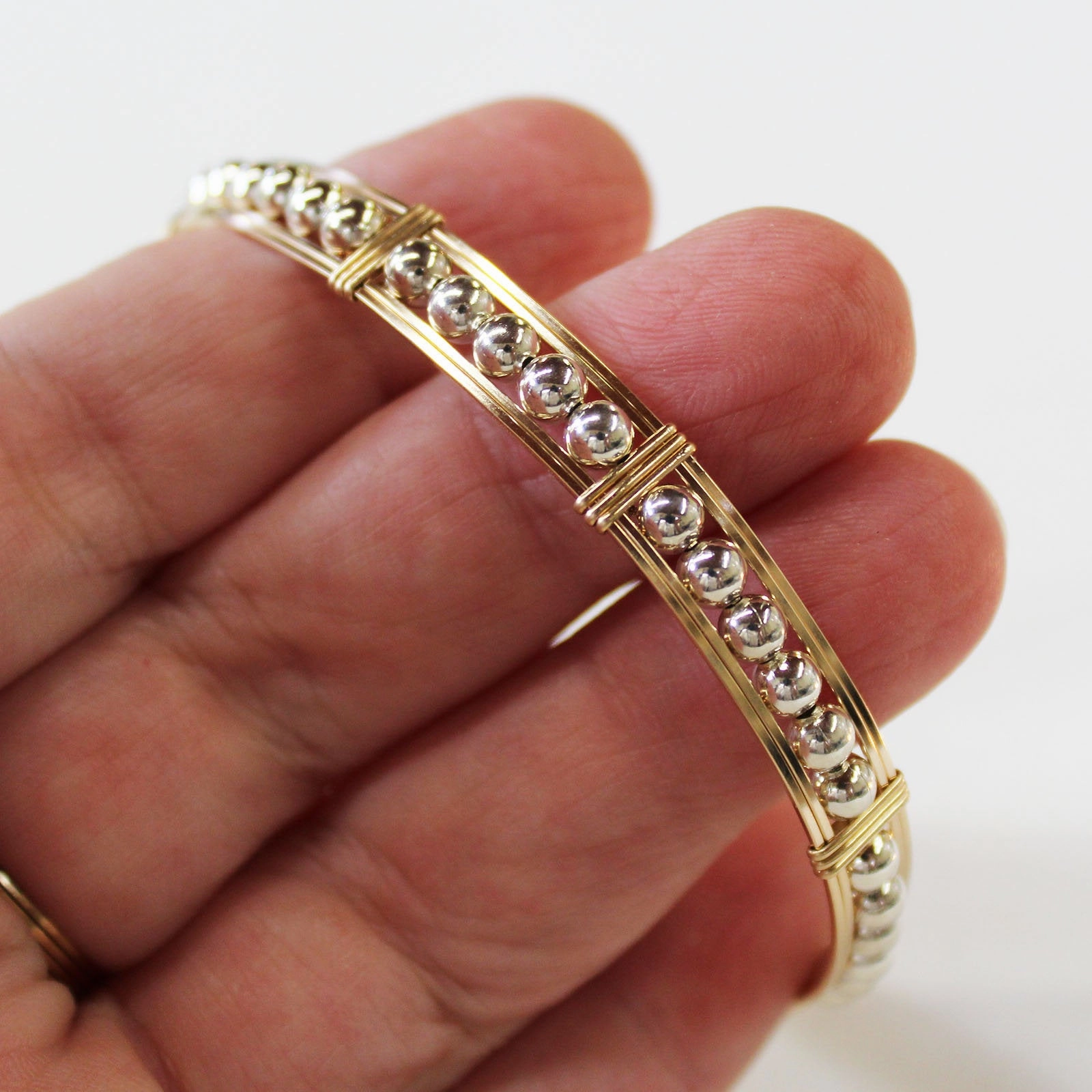 Quick Sellout Two-Tone Sterling Silver Beads Gold Filled Wire Wrapped Bracelet