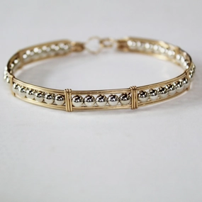 Two-Tone Sterling Silver Beads Gold Filled Wire Wrapped Bracelet Evening Glam Chief Ornament