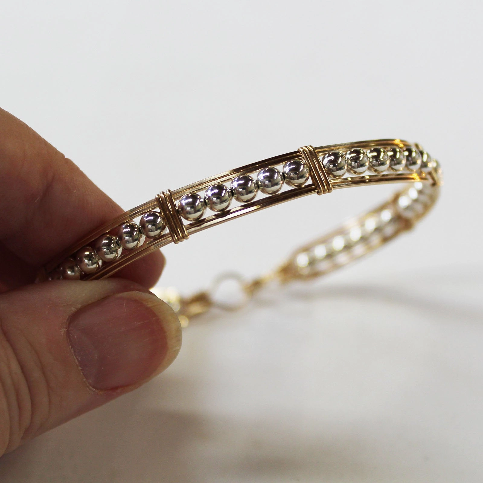 Magical Perspective Two-Tone Sterling Silver Beads Gold Filled Wire Wrapped Bracelet