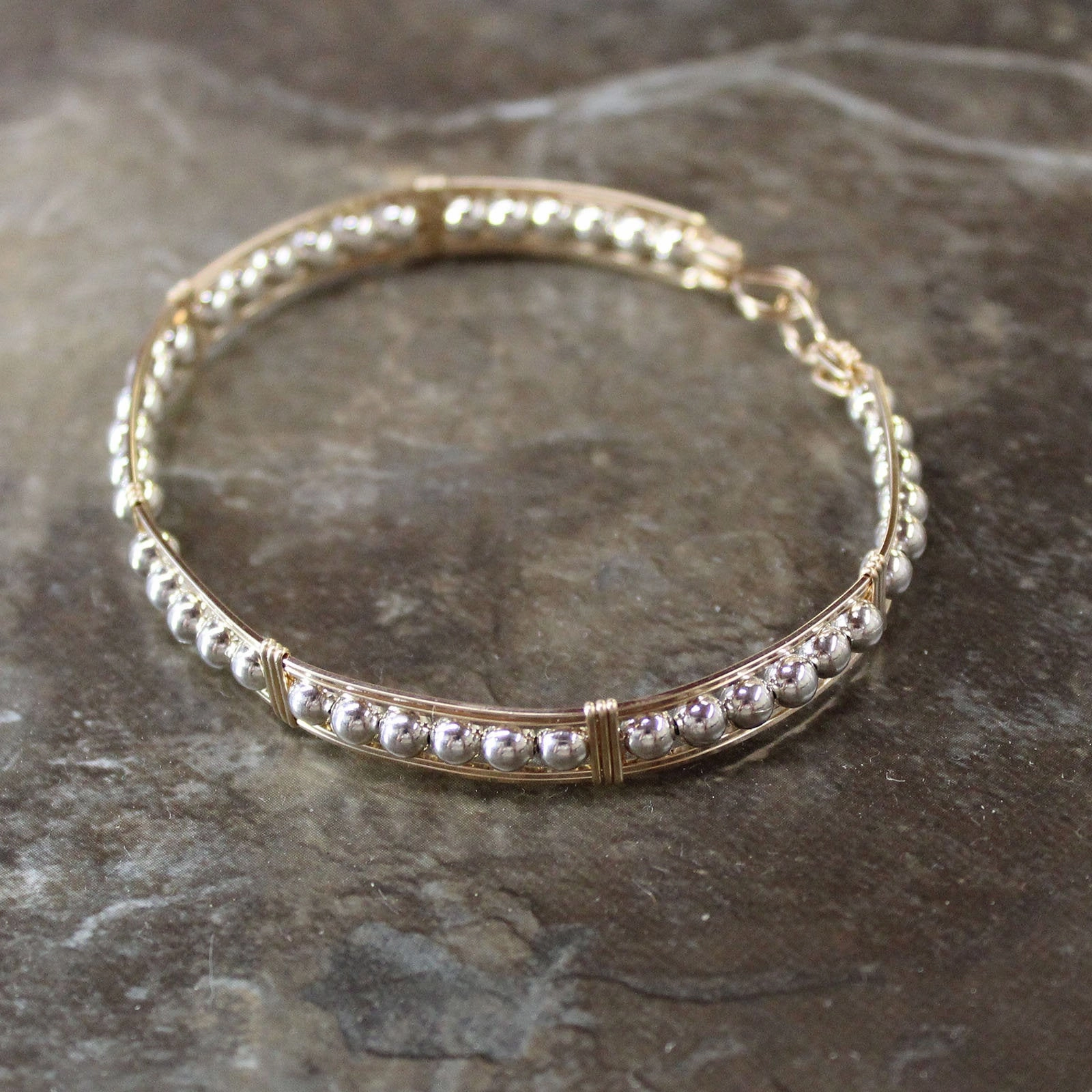 Fortunate Find Timeless Detail Two-Tone Sterling Silver Beads Gold Filled Wire Wrapped Bracelet