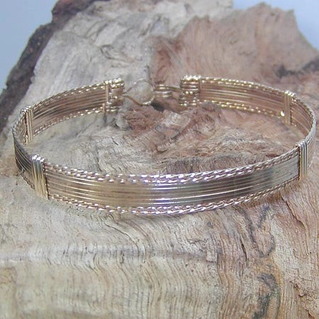 Bold 14kt Gold Filled Wirewrapped Stackable Bracelet  TTSSSSSSTT Adjustable Feature