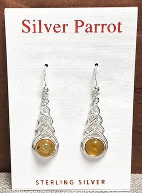Celtic Amber And Sterling Earrings Date Style Sophisticated Shape
