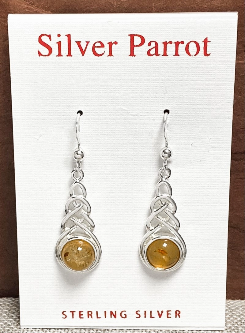 Celtic Amber And Sterling Earrings Date Style Sophisticated Shape