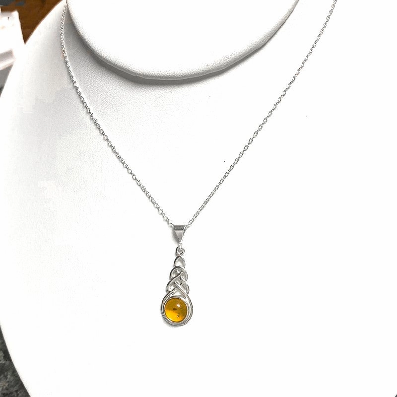 Celtic Sterling Pendant With Amber Alluring Charm