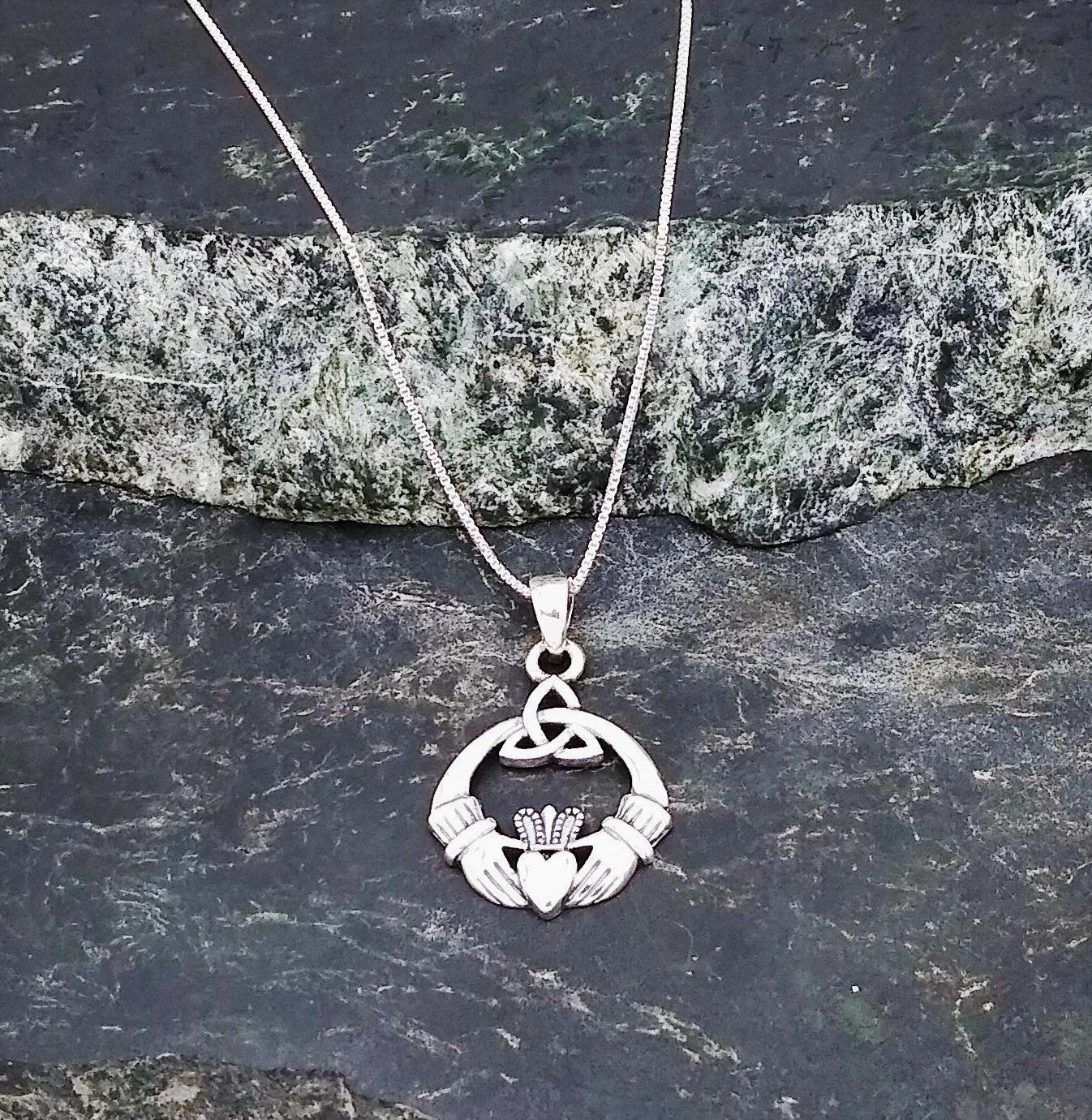 Celtic Sterling Silver Claddagh Pendant Minimal Piece