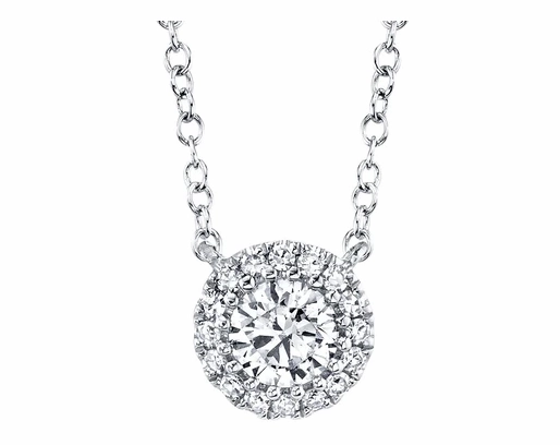 Fashion Kid Unisex Pendant Jewelry Center of My World 14K White Gold Round Shape Diamond and Diamonds Halo Pendant with a 14K White Gold Cable Link Necklace (0.25ctw)